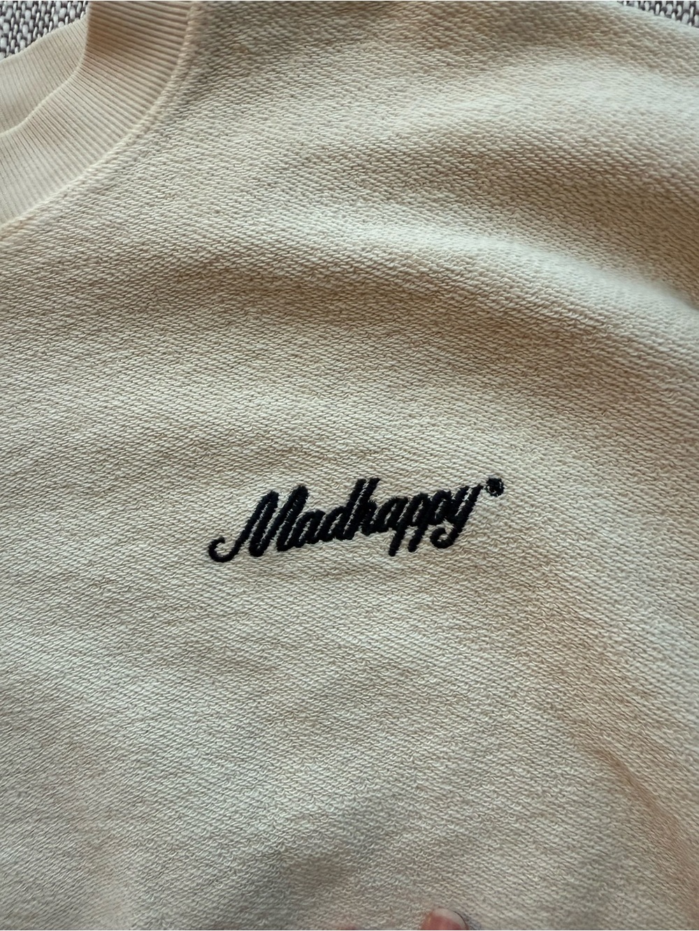 Madhappy Cream Crew Sweatshirt with Black Script Logo - Picture 2 of 3